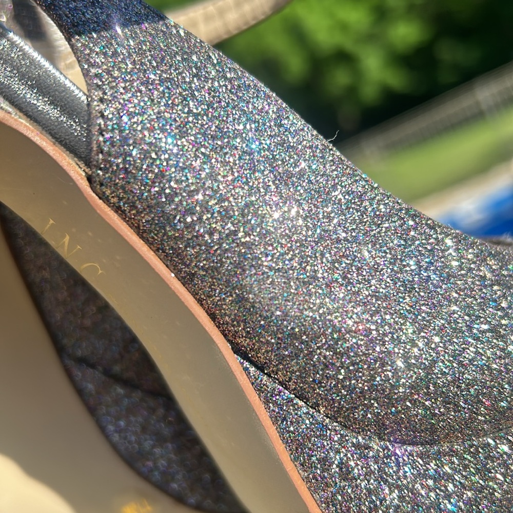INC Mariela Multi-Colored Sparkle Heels Glitter Sz 7.5 Platform Peep Toe - Picture 17 of 17